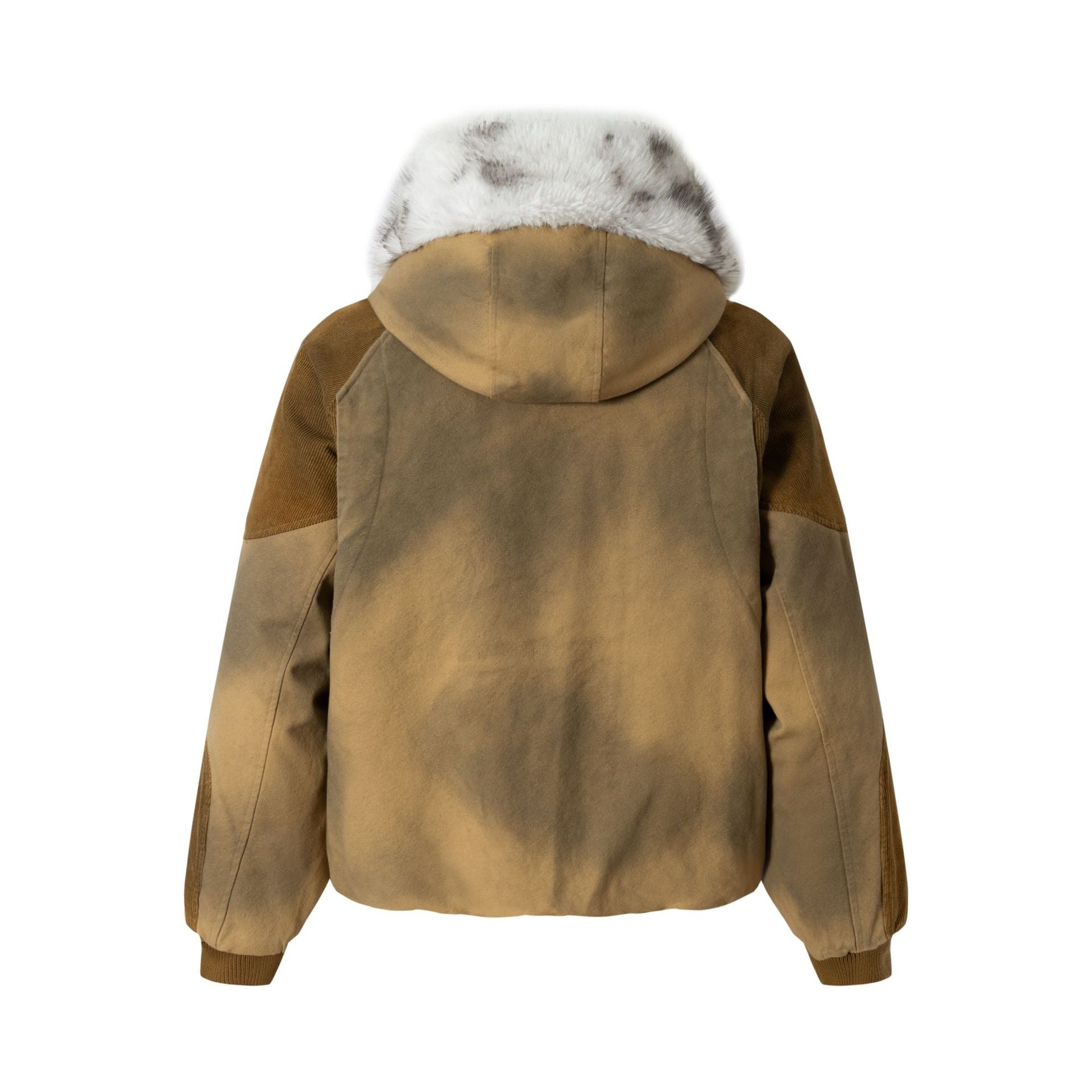 Patched Faux Fur Hooded Flight Zip-up Bomber