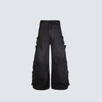 Black Biker Curved Baggy Pants