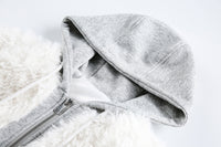 White Fleece Fur Hooded Zip Up Jackets