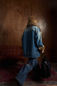 Faux Fur Dropped Shoulder Denim Coat