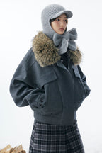 Grey Detachable Faux Fur Neck Hiking Jacket