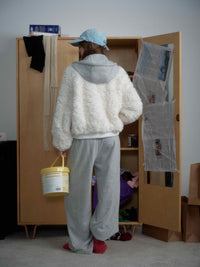 White Fleece Fur Hooded Zip Up Jackets