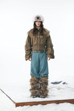 Brown Faux Fur Cropped Zip-Up Bomber