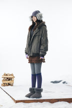 Grey Faux Fur Hooded Flight Jacket