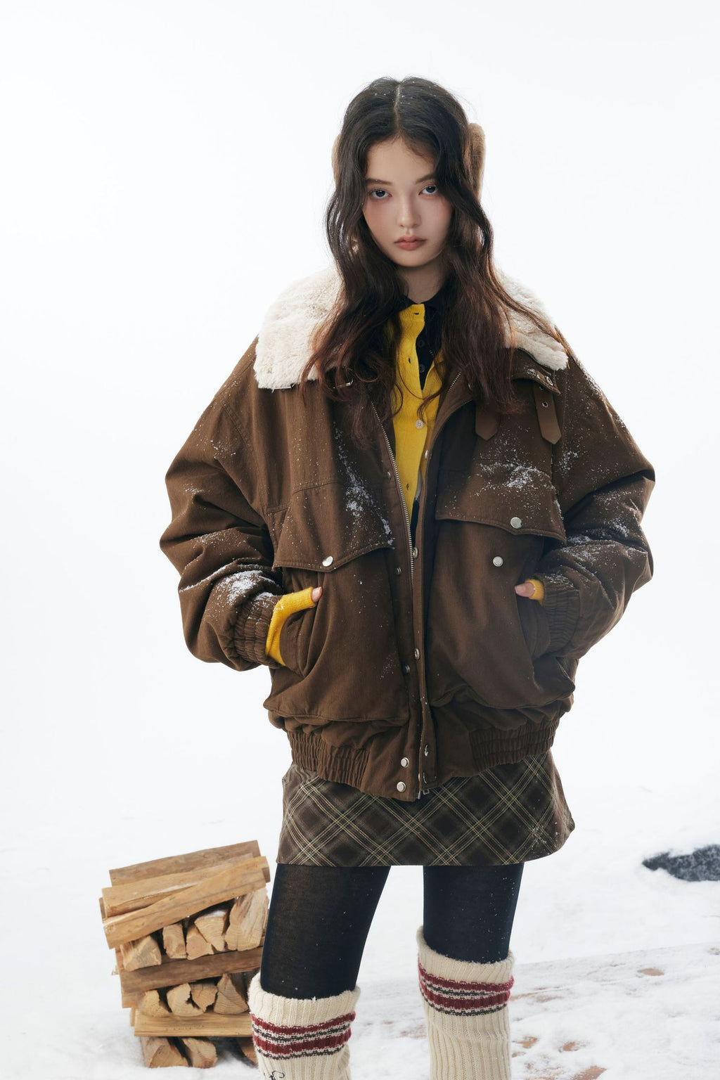 Brown Fleece Neck Funnel Hunter Jackets