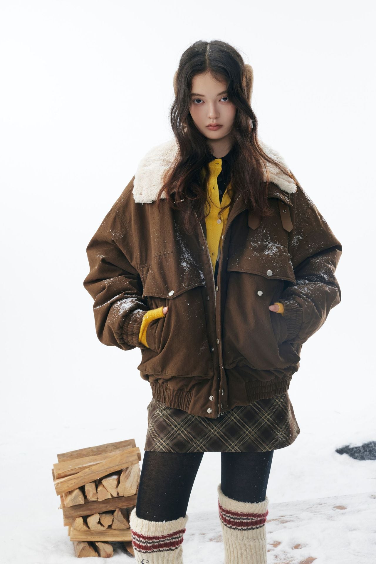 Brown Fleece Neck Funnel Hunter Jackets