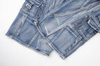 Blue Biker Curved Baggy Pants
