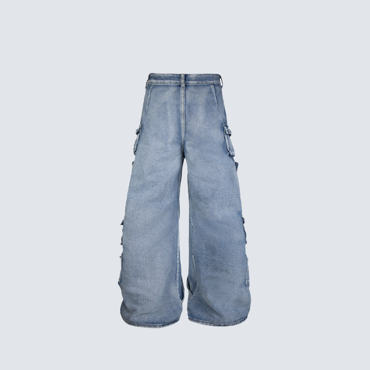 Blue Biker Curved Baggy Pants