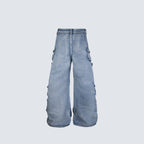 Blue Biker Curved Baggy Pants