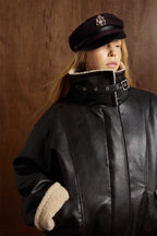 Oversize Fleece Lining Faux Leather Flight Bomber Jacket