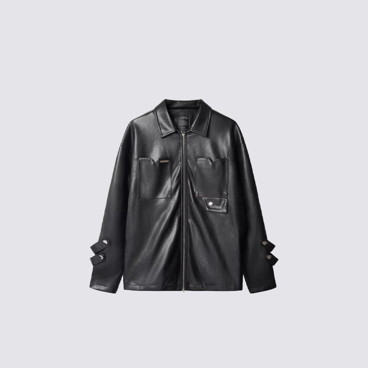 Faux Leather W Zip-up Jacket