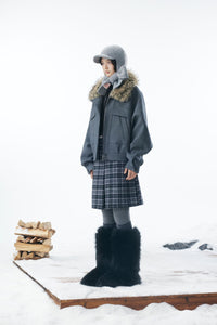 Grey Detachable Faux Fur Neck Hiking Jacket