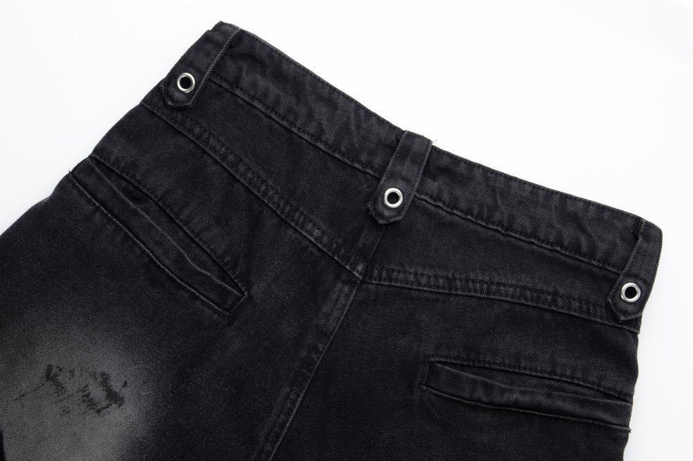 Baggy Curved Wave Distressed Denim Pants