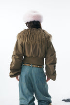 Brown Faux Fur Cropped Zip-Up Bomber