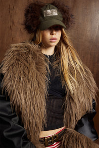 Fleece Lining Faux Fur Over Biker Jacket