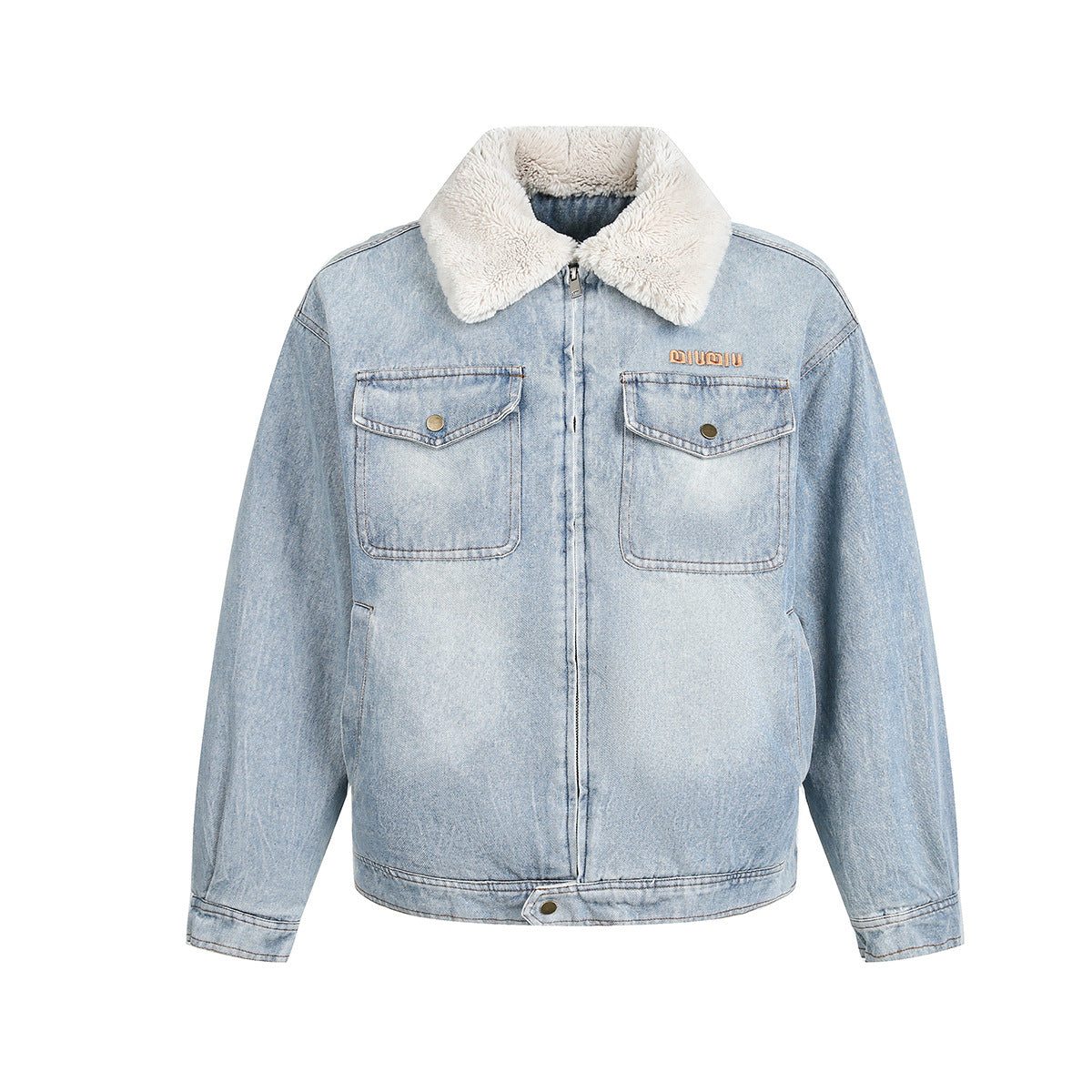 Miu Fleece Lapel Denim Jacket