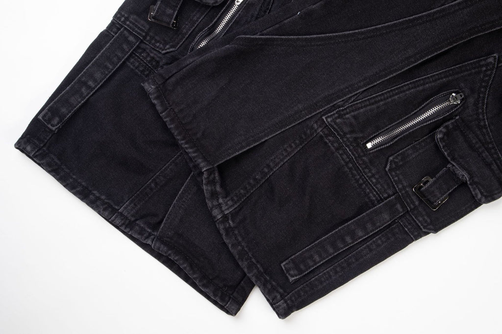 Black Biker Curved Baggy Pants