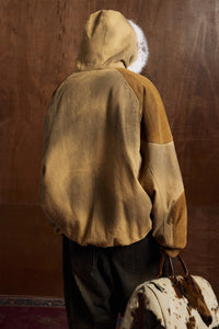 Patched Faux Fur Hooded Flight Zip-up Bomber