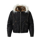 Leopard Fleeced Faux Fur Hooded Flight Jackets