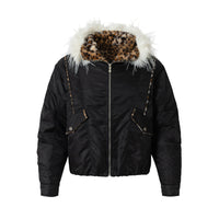 Leopard Fleeced Faux Fur Hooded Flight Jackets