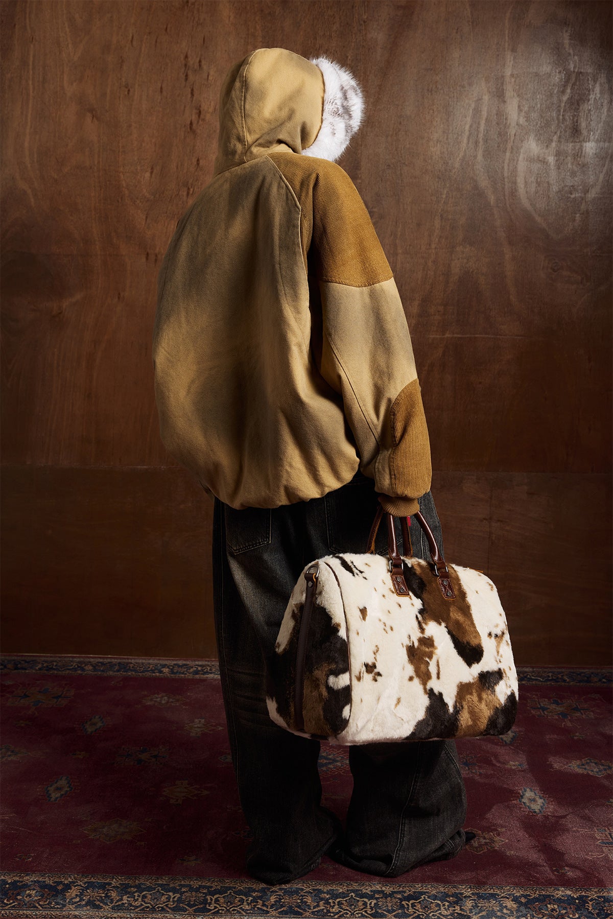 Patched Faux Fur Hooded Flight Zip-up Bomber