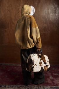 Patched Faux Fur Hooded Flight Zip-up Bomber