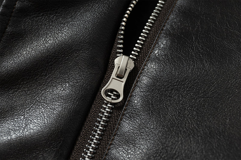 Oversize Fleece Lining Faux Leather Flight Bomber Jacket