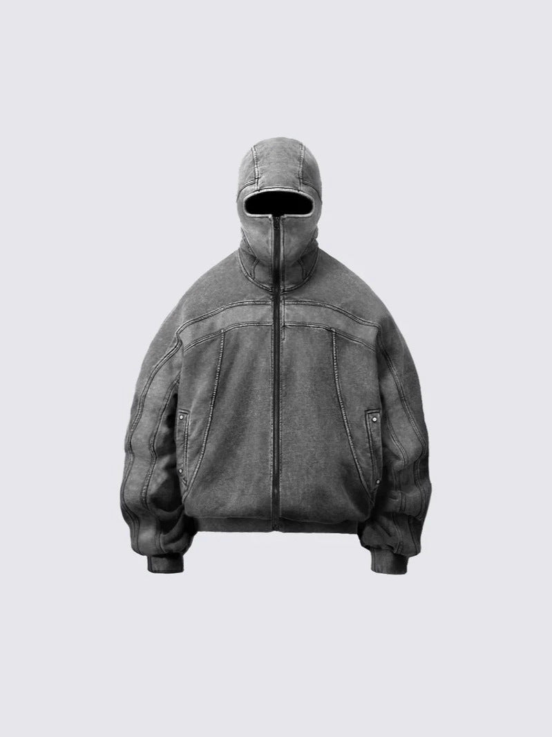 Grey Masked Hooded Zip-Up Jackets