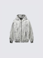 Grey Mess Distressed Zip-Up Hooded Jacket