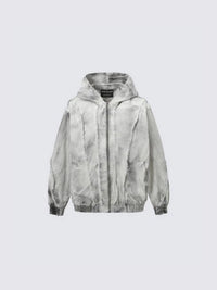 Grey Mess Distressed Zip-Up Hooded Jacket