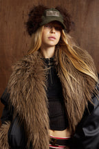 Fleece Lining Faux Fur Over Biker Jacket