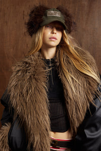 Fleece Lining Faux Fur Over Biker Jacket