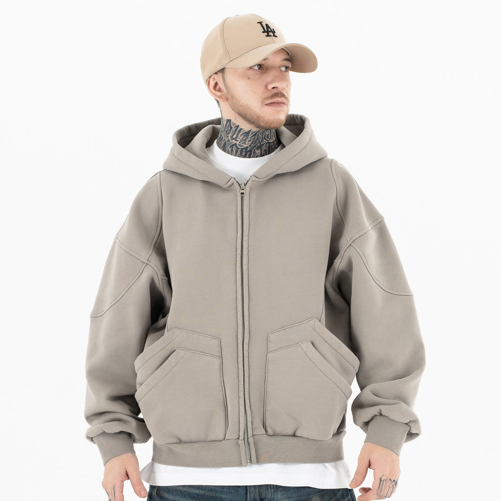 Oversized Double Pocket Zip Up Hoodies