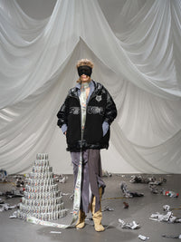 Fleeced Faux Leather Hooded Zip-Up Funnel Jacket