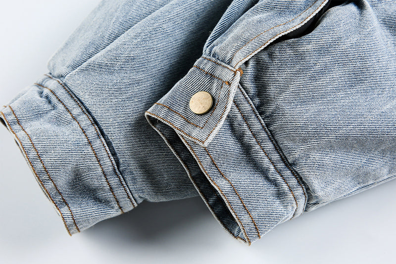 Miu Fleece Lapel Denim Jacket