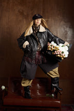 Oversize Fleece Lining Faux Leather Flight Bomber Jacket