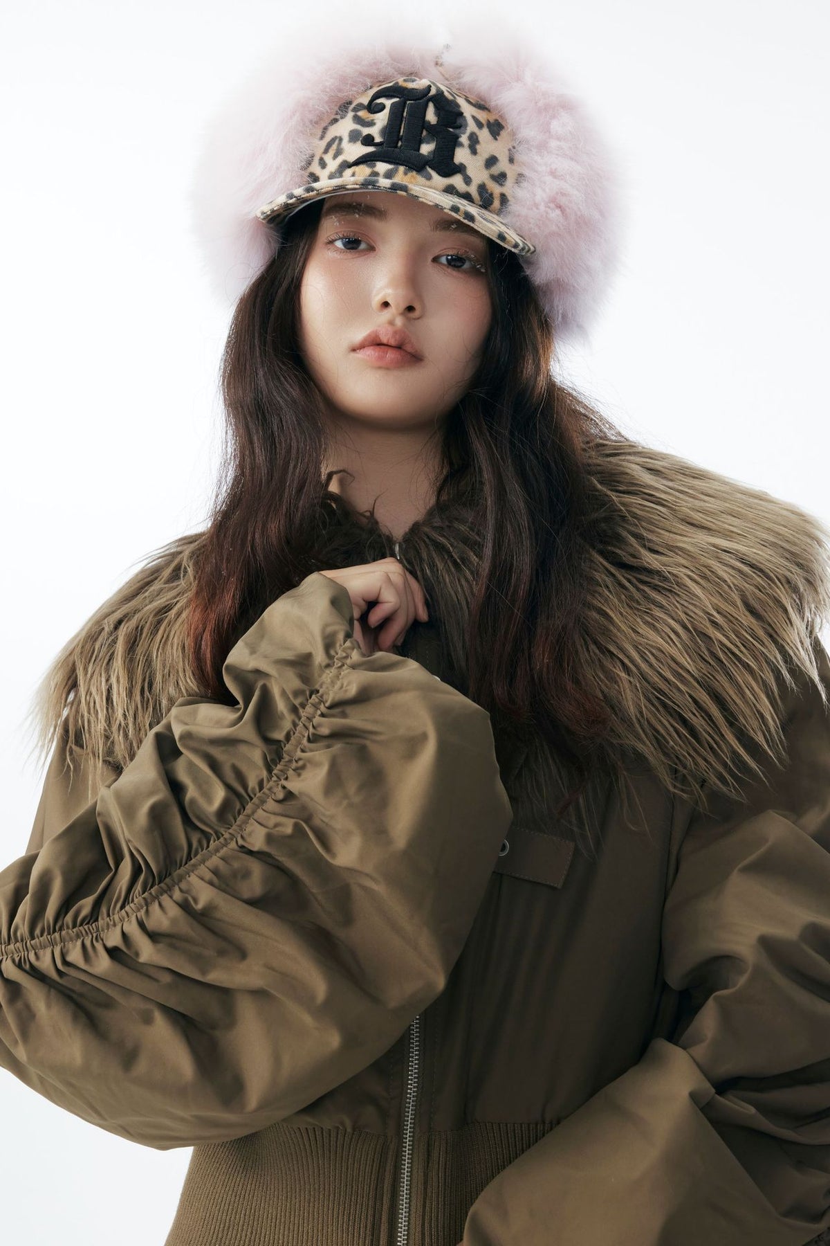 Brown Faux Fur Cropped Zip-Up Bomber