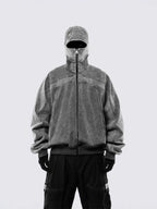 Grey Masked Hooded Zip-Up Jackets