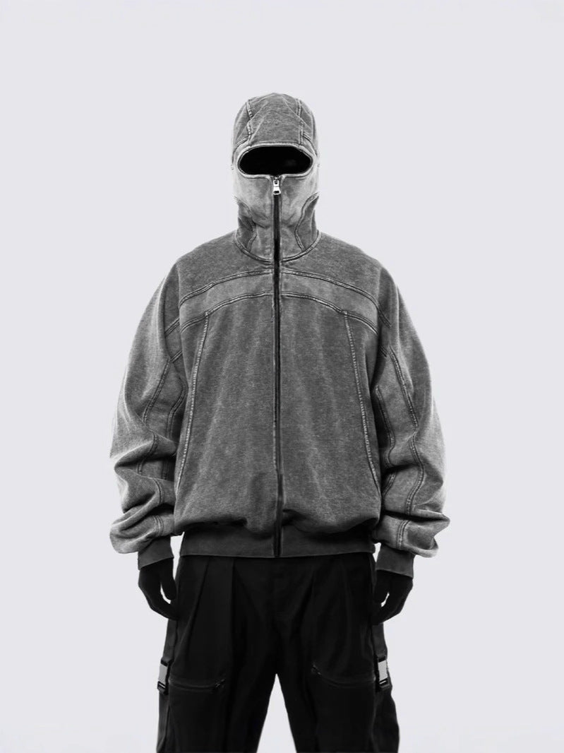 Grey Masked Hooded Zip-Up Jackets