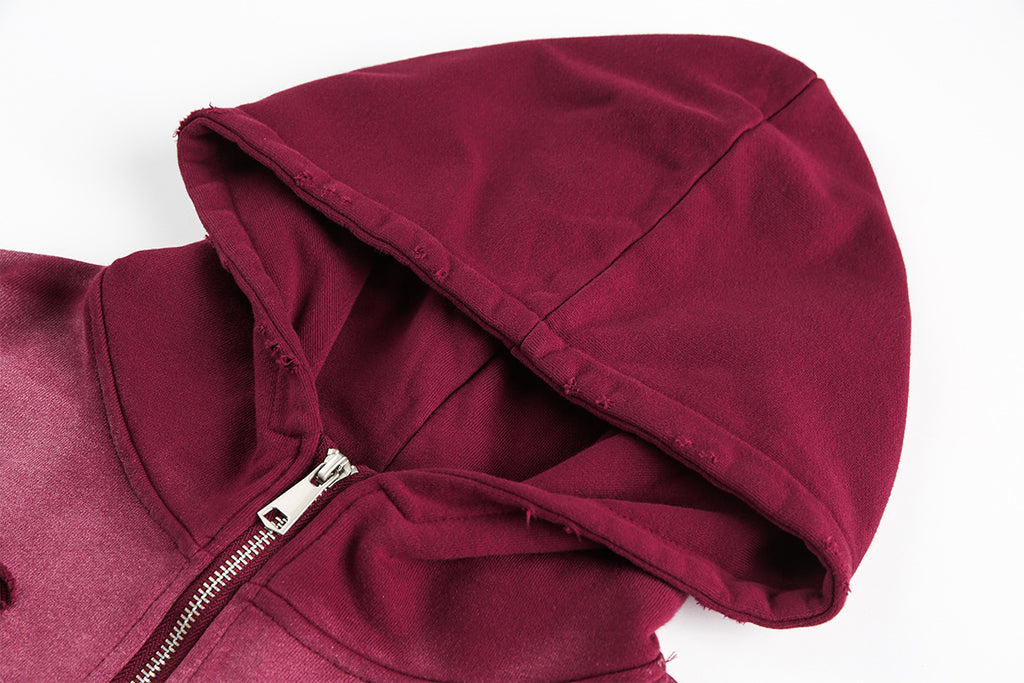 B Ripped Semi Zip-Up Hoodie