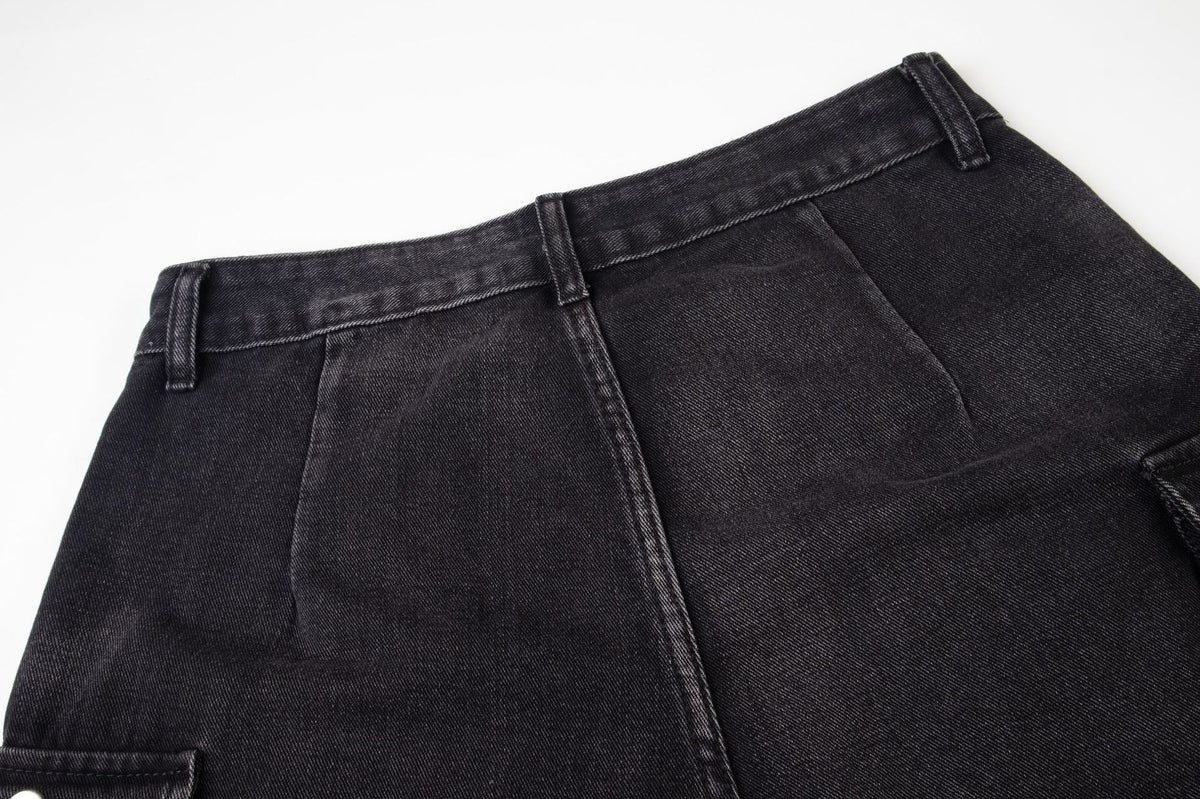 Black Biker Curved Baggy Pants