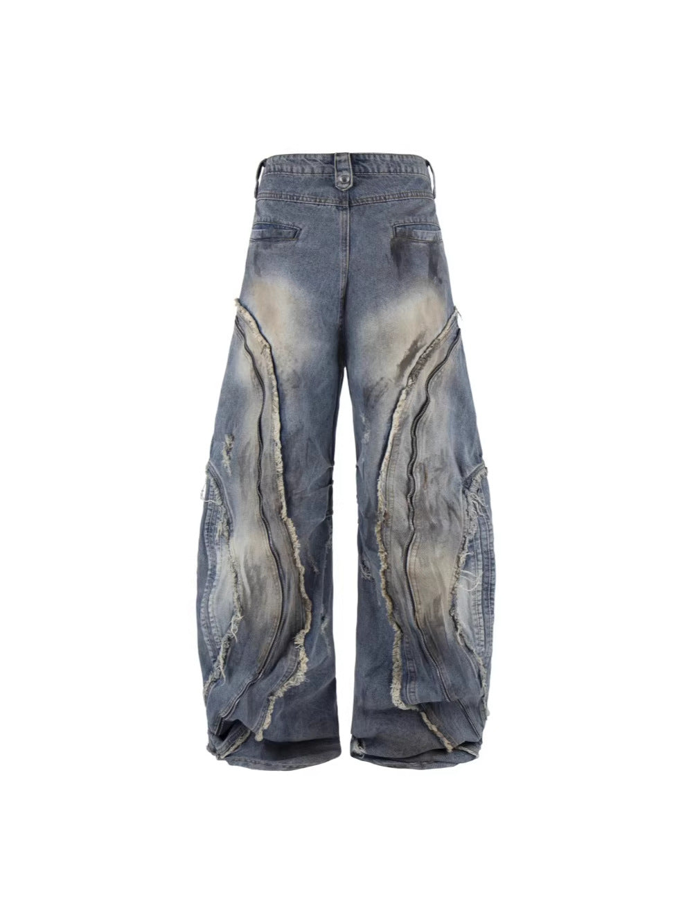 Baggy Curved Wave Distressed Denim Pants