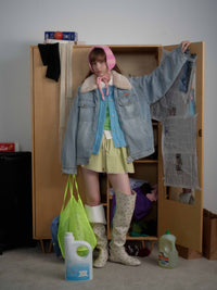 Miu Fleece Lapel Denim Jacket