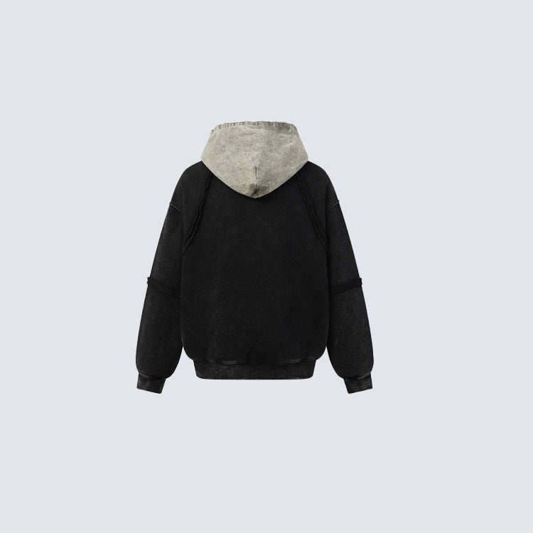 Patched Distressed Hoddie