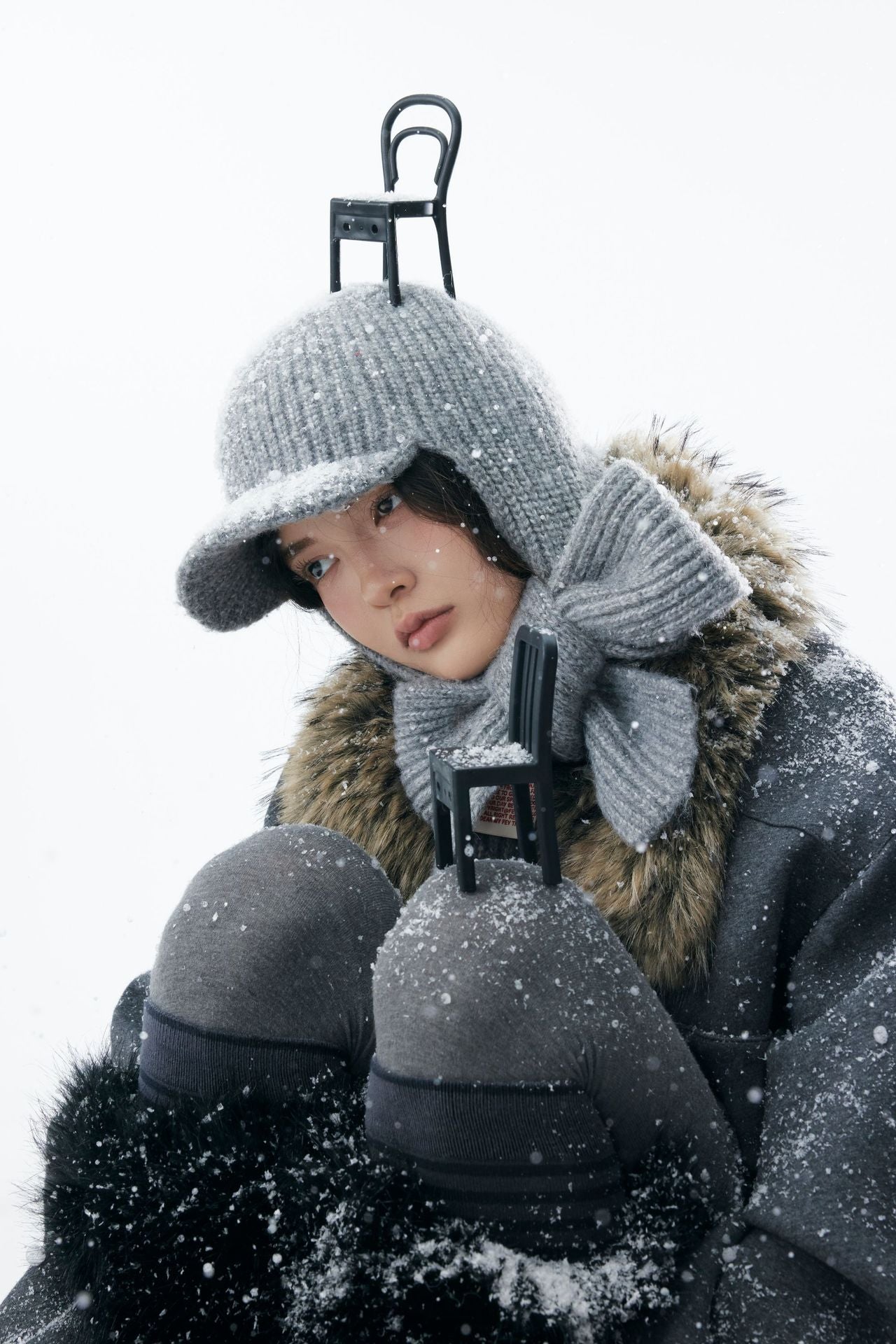 Grey Detachable Faux Fur Neck Hiking Jacket