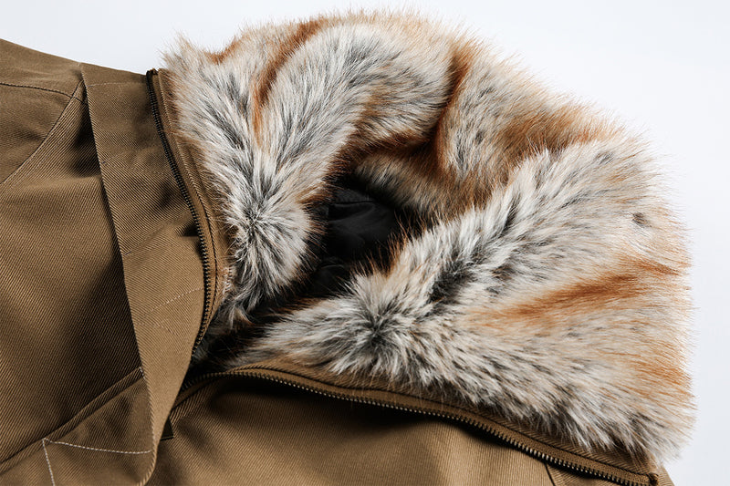 Brown Faux Fur Cropped Funnel Jacakets