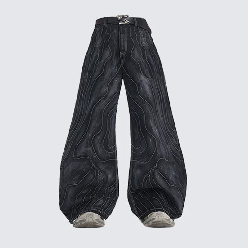 Wave Stitched Denim Pants