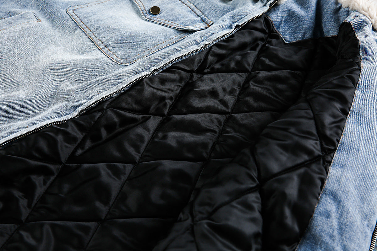 Miu Fleece Lapel Denim Jacket