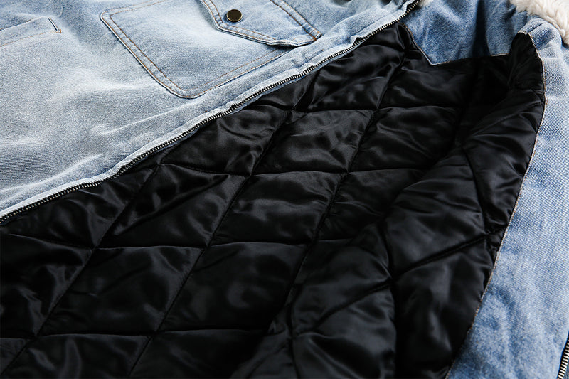 Miu Fleece Lapel Denim Jacket