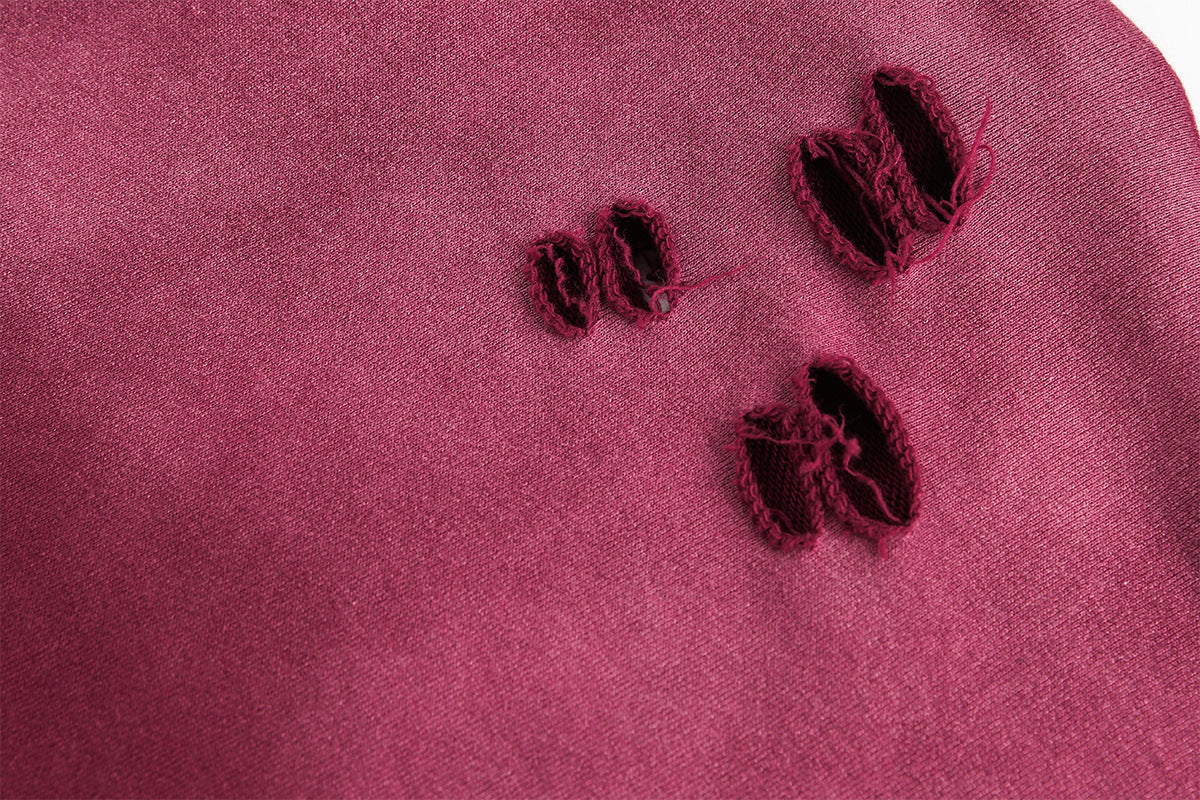 B Ripped Semi Zip-Up Hoodie